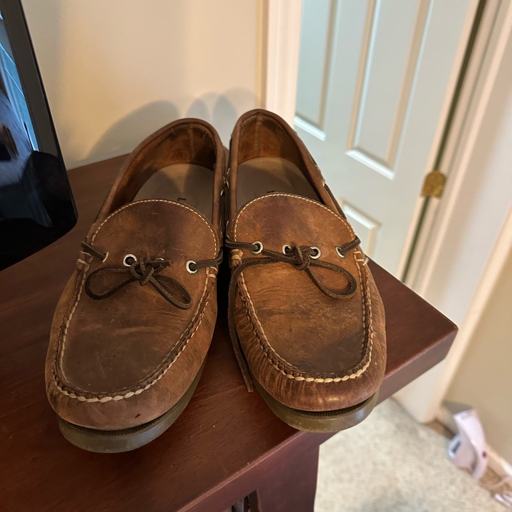 L.L. Bean Brown Leather Boat Shoes Moccasin Stitching